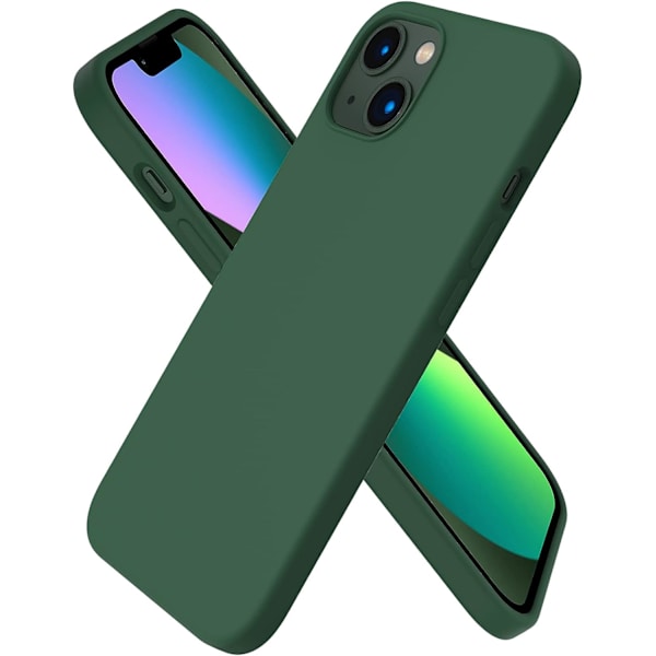 Kompatibel med iPhone 13 Fodral 6.1, Slim Flytande Silikon 3 Lager Fulltäckande Mjuk Gel Gummi Fodral 6.1 tum-Klöver Grön