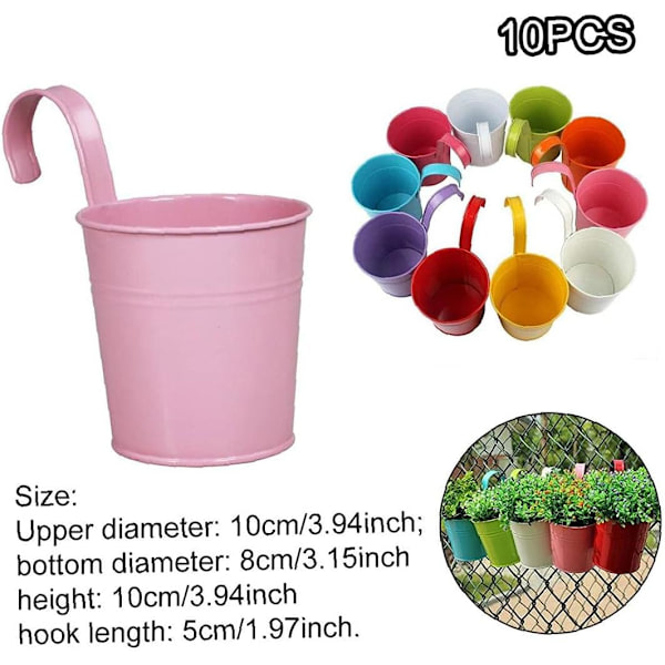Jernpotte vase hengende balkong hage planter dør med avtakbar krok balkong hage terrasse 10 stykker farge