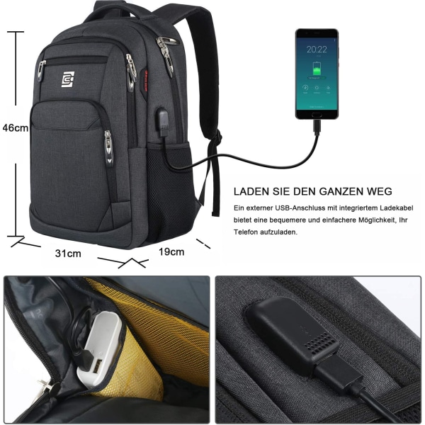 Laptopryggsäck 18-tums stor vattentät väska med ficka för hörlursuttag för arbete/affärer/högskola/män/kvinnor Laptopryggsäck