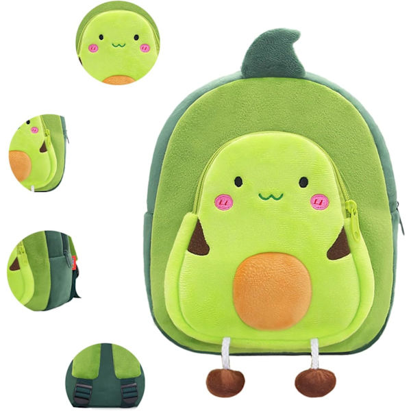 Söt Barnryggsäck Barnväska Plysch Djur Cartoon Mini Resväska för Baby Flicka Pojke 2-6 År (Grön Avokado)