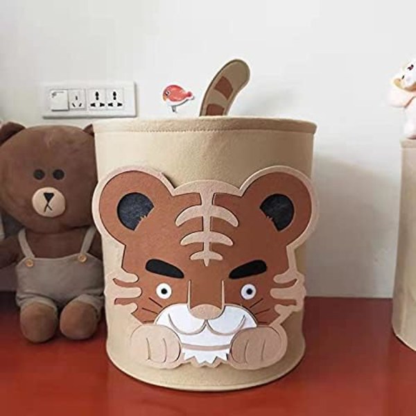 Söt hopfällbar filt tvättkorg, förvaringskorg för barnkammare, tvättkorg för pojkar och flickor, förvaring för kontor, sovrum, kläder, leksaker (tiger)