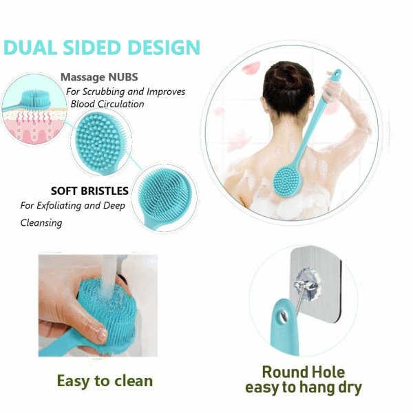 silicone body scrubber, shower long handle back scrubber, body shower scrubber, shower brush body scrubber