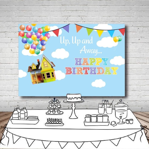 UP Bursdagsfest Fotostudio Bakgrunn Rekvisita Gutt Eventyr Gratulerer Med Dagen Opp Opp og Bort Ballonger Festdekorasjoner 7x5ft