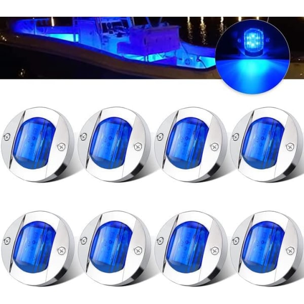 8 stk. Bule DC12V 6 LED Side Marker Light Navigationslys Vanntett Marine Båt Yacht Rund Transom Anker Stern Lights Lampe Courtesy