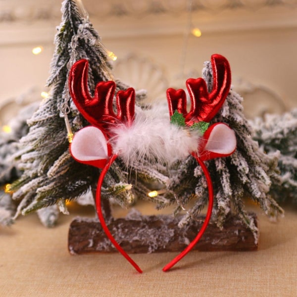 Julhuvudband Renhorn Hårbåge Glitter Jul Hårband Festdräkt Hårtillbehör för Kvinnor Flickor (D)