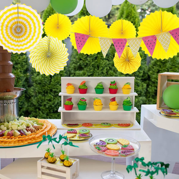 12 stk. Fiesta runde mønster papirgarland dekorasjonssett for nyttårs babyshower (gul)