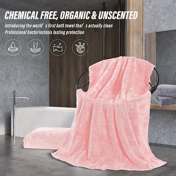 2-pak Premium Badehåndklædesæt - Hurtigtørrende - Mikrofiber Koral Fløjl Højabsorberende Håndklæder - Multifunktionel (Pink)