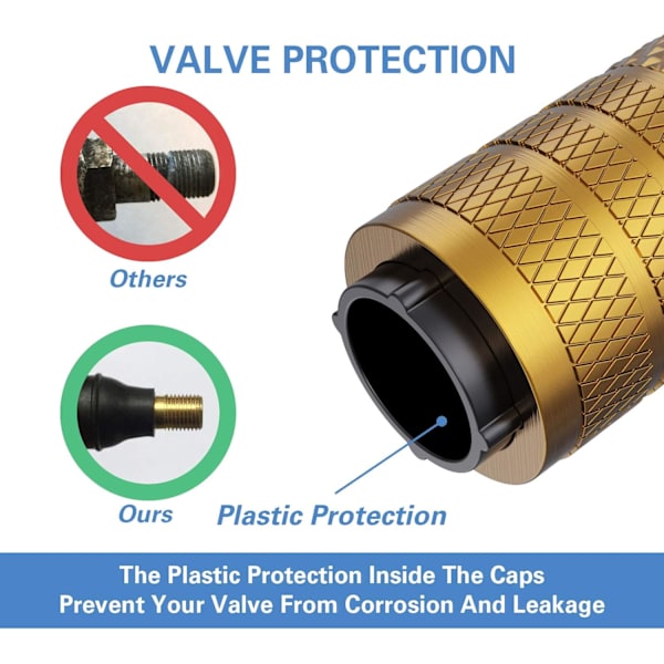Däckventilskaftlock, gyllengul, 4 st/förpackning, anodiserad aluminiumdäckventilskaftlock, korrosionsbeständig, universella skaftlock