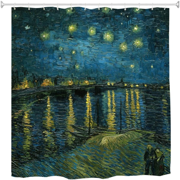 Duschdraperi Van Gogh Starry Night Over The Rhone Gardiner i polyestertyg Set med 12 delar krokar 60" x 72"