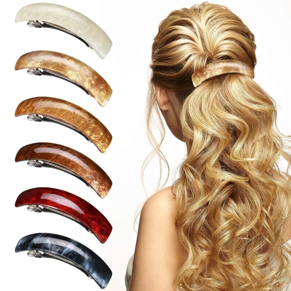 6 stykker hårspænder til kvinder Hårspænder Hårtilbehør Stor fransk hårnål Retro hårspænde, 6 farver (klassisk mønster)