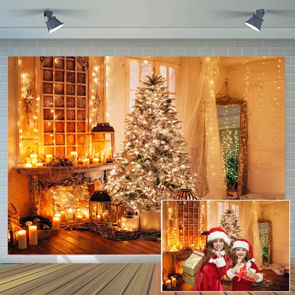 Heyone 8x6FT Christmas Backdrop Christmas Fireplace Backdrops for Xmas Family Party Decor Christmas Kids Birthday Party Banner Decor D546