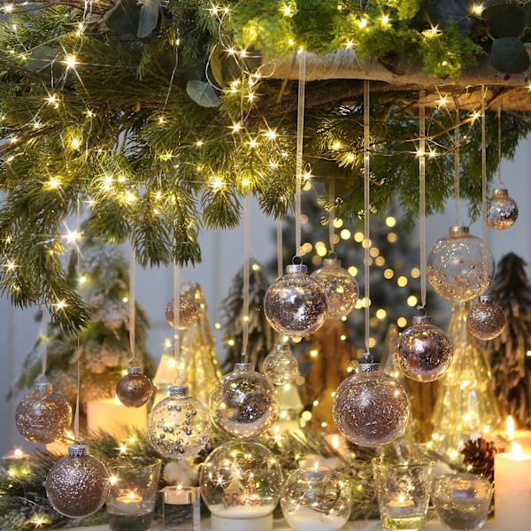 Heyone 60mm/2,36\" Särkymätön kirkas muovinen joulukuulakoristeet Koristeelliset joulupallot Baubles-setti täytetyllä (30 kpl, ruusukulta)
