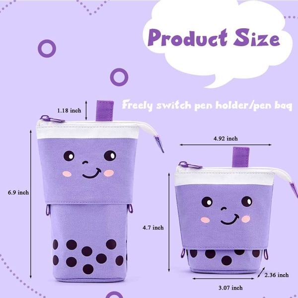 Boba Cute Standing Pencil Case for Kids, Pop Up Pencil Box Makeup Pouch, Stand UP Christmas Gift Kids Pen Holder(Purple)