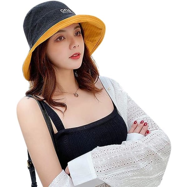Solhatter for kvinner, pakkbare, UV-beskyttelse UPF50, strandlue, sommer, reversibel, bred brem solhatt