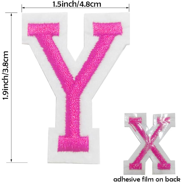 Strykjärnsbokstäver 52 st, rosa bokstäver lappar alfabet broderade lappar A-Z, för hattar skjortor jeans väskor rosa rosa52