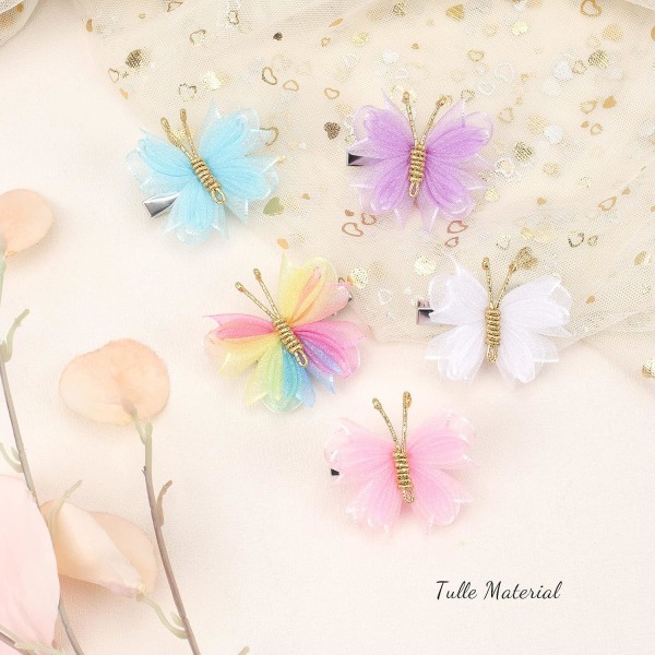 10 kpl Mini Perhonen Hiuspinnit, 2\" Tulle-Verkko Hiusnauha Pinnit Värikkäät Perhonen Hiuspanta Häähiuskoristeet (Tulle Perhonen)