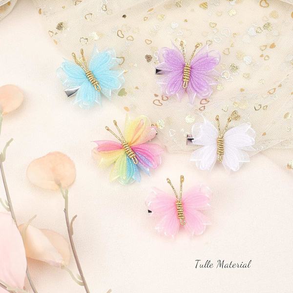 10 st Mini Fjärilshårklämmor, 2\" Tulle Mesh Hårrosett Pins Färgglada Fjärilshårspännen Bröllopshårtillbehör (Tulle Fjäril)