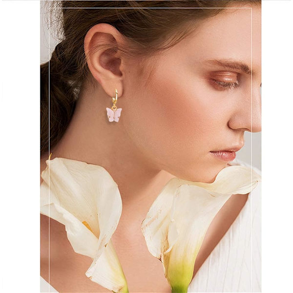Heyone Funklende Charm Chic Sommerfugl Dangle Øreringe Yndig Akryl Farverige Dyr Drop Hoop Øreringe til Kvinder Piger Smykker Gave