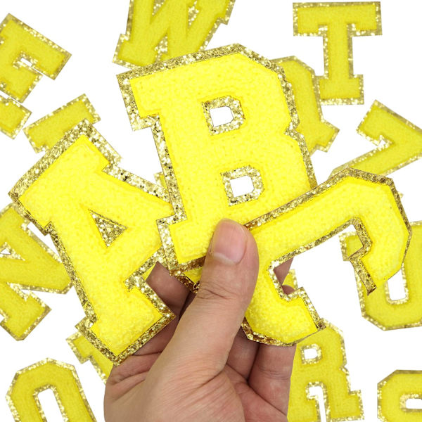Bogstav Patches til Tøj, Engelsk Bogstav A-Z Stryg På Reparation Patches Alfabet Sy Appliques Tøj Badges（Gul A-Z）A-ZGul
