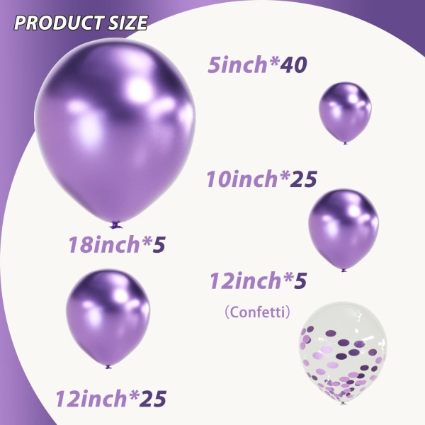 Purple Balloon Garland Arch Kit 100-pack 18/12/10/5 tums latex partyballonger Olika storlekar Konfettiballonger Kromballong