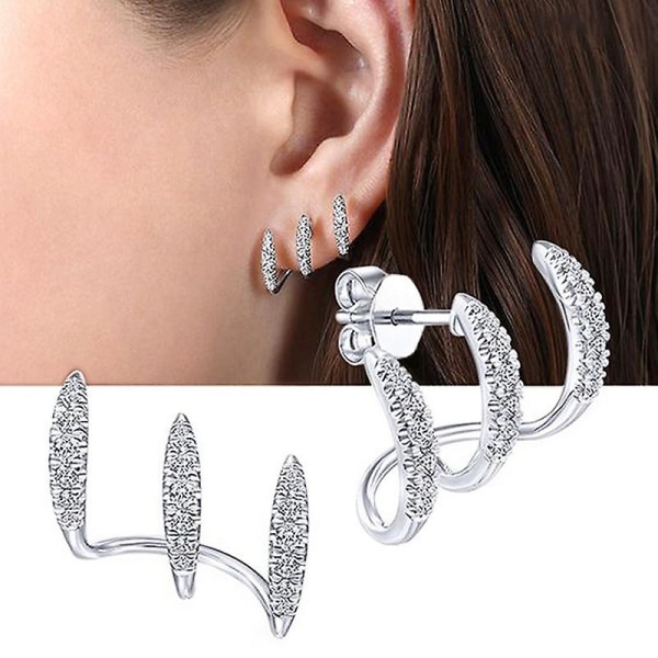 Silverfärgade klor örhängen med crysta sten Modern design Mode mångsidiga accessoarer kvinnor (2 par, guld + silver) Betterlifefg