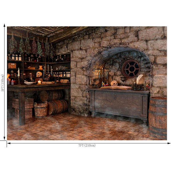 Halloween magisk fotobakgrund Häxans kök tema Spöklikt retrofest bakgrund Mid Century Vintage dekorationer Porträtt 7X5FT CEM229B
