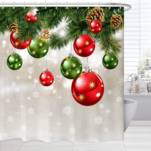 Small Christmas Shower Curtain Red and Green, Christmas Shower Curtain Snowflake Print, Christmas Bathroom Decoration Set with Hooks,152.4 X 182.88 cm