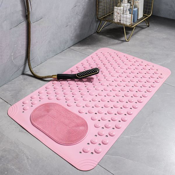 Antiskrid bademåtte i gummi med drænhuller, sugekopper, hurtig dræning, nem rengøring, fodmassage, bademåtte, maskinvaskbar 27,5×14,5in