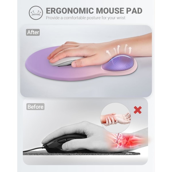 Mouse Pad Wrist Support, Comfortable Mouse Pad Wrist Rest, Relieve Wrist Pain Gel Mouse pad, Non-Slip Rubber Base (Gradient Pink Purple)