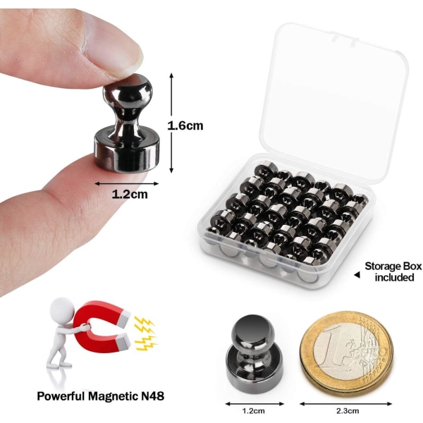 NdFeB magnets, 24 strong small peg magnets for whiteboards, magnetic boards - 12 * 16mm