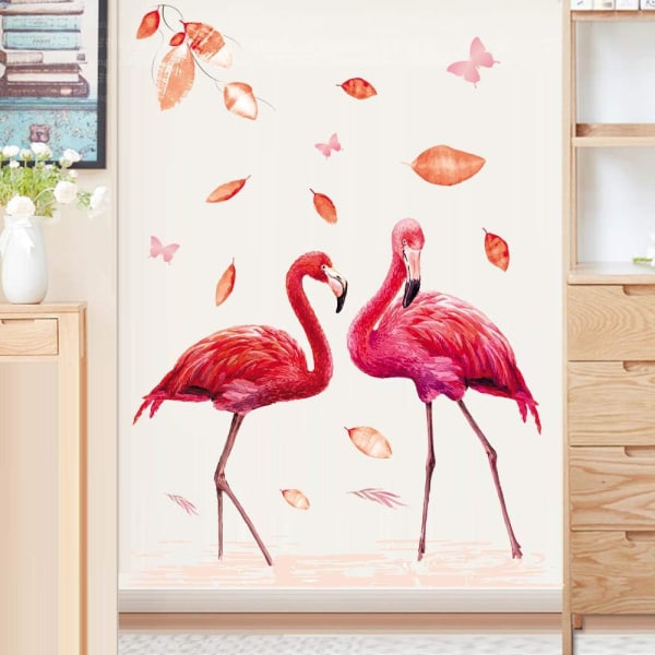 KATEA Flamingo-väggdekaler för par, självhäftande djurblommor i lantlig stil, väggklistermärken för sovrum och vardagsrumsdekoration - -