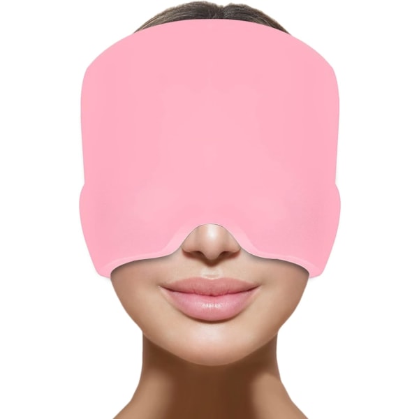 Huvudvärksmössa för migränlindring, spänning, en one size passar alla Cap med återanvändbar isgelpack för svullna ögon, stress relief (rosa)