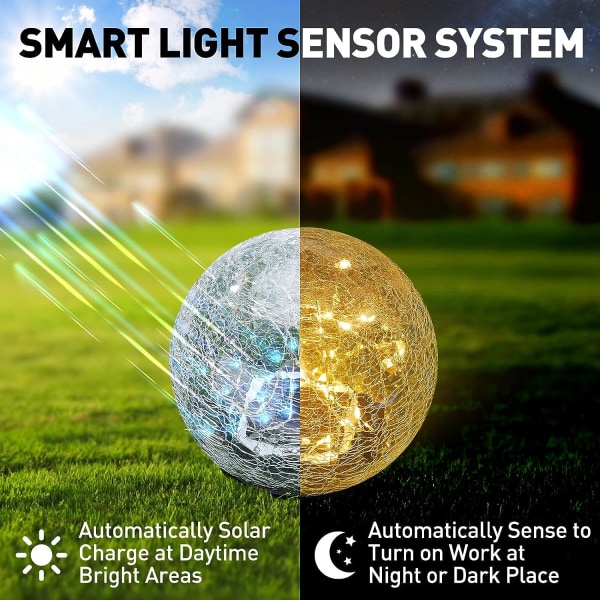 Have solcellelamper, revnet glas kugle vandtæt varm hvid LED til udendørs dekorationer sti patio gårdsplads plæne, 1 kugle (4,7 tommer)
