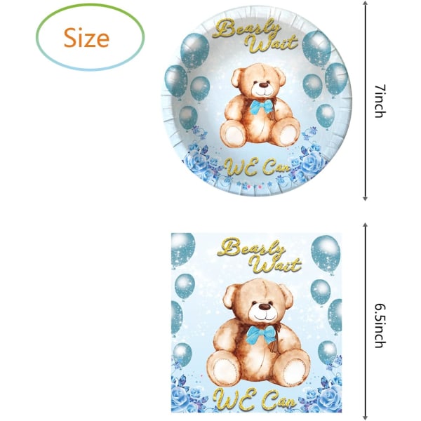 We Can Bearly Wait Baby Shower Decorations, Teddy Bear Baby Shower Party Supplies, 20 Plates and 20 Napkins, Baby Shower