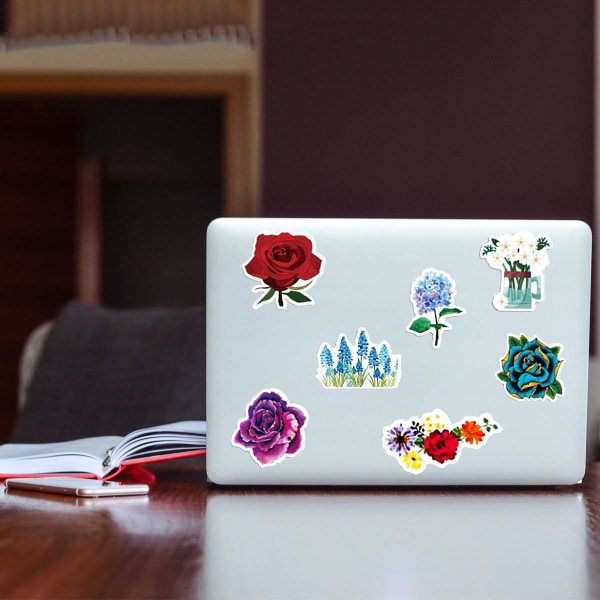 Blomsterklistermærker | 50-pak | Søde, vandtætte, æstetiske, trendy klistermærker til teenagere, piger, perfekt til bærbare computere, hydrokolber, telefoner, skateboards, rejser