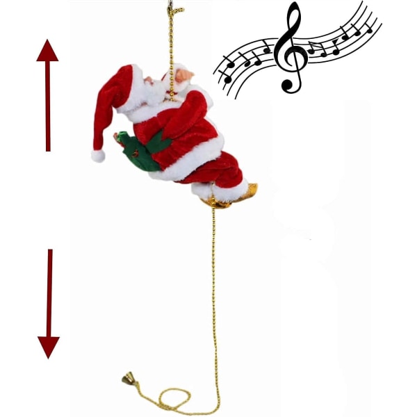 9" elektrisk jultomte klätterrepstege med sjungande musik, animerad plysch hängande juldocka figurin prydnad för julfest (2 förpackningar)