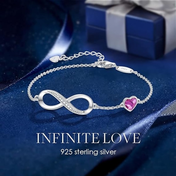 Infinity Hjerte Symbol Charm Link Armbånd til Kvinder 925 Sterling Sølv Rustfrit Stål Justerbar Jubilæum Smykker Fødselsdagsgaver