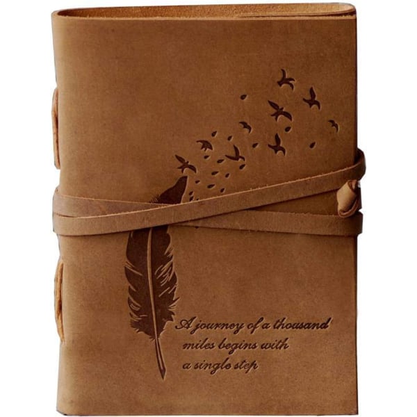 Nahkainen päiväkirja, jossa kohokuvioitu puunlehtikuvio. Käsintehty koko 5 × 7 tuumaa; Sivut 240 Un-line; Ystävänpäivälahja miehille ja naisille