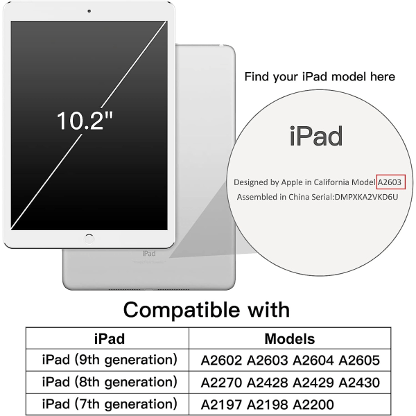 Case för iPad 10,2-tum (2021/2020/2019 modell, 9/8/7 generation), Auto Wake/Sleep Cover (lila)