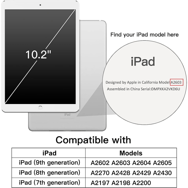 Case för iPad 10,2-tum (2021/2020/2019 modell, 9/8/7 generation), Auto Wake/Sleep Cover (svart)