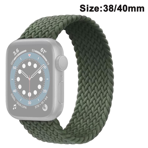 Nylon-rannekkeet yhteensopivat Apple Watch -rannekkeen kanssa Joustava nylon punottu elastinen urheiluranneke yhteensopiva - [Tumma oliivi] Koko 38/40 mm S