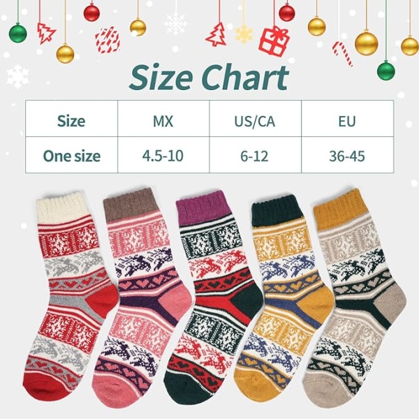 5 Pairs of Winter Socks for Women Girl Thick Winter Warm Socks Cozy Wool Vintage Style Socks Thermal Women's Christmas Gift