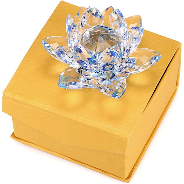 Sparkle Crystal Lotus Blomst Hue Reflektion Feng Shui Hjemmeindretning med Gaveæske (4 Tommer/ 100MM Blå)