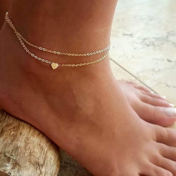 14K Guld Fyldt Håndlavet Fin Lagdelt Ankelkæde Bogstav Initial Hjerte Ankelkæder til Kvinder Strand Smykker Gaver