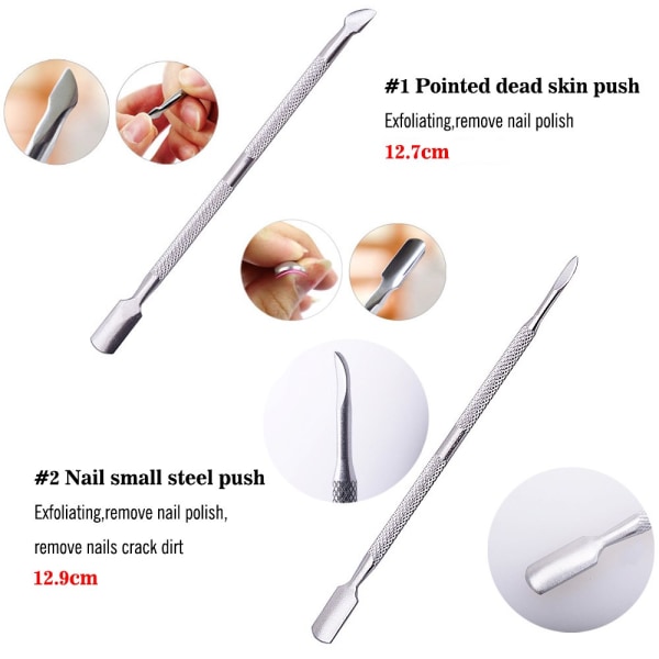 Professional Double Sided Stainless Steel Nail Cuticle Remover Pusher Dead Skin Push Manicure Pedicure Care Tool