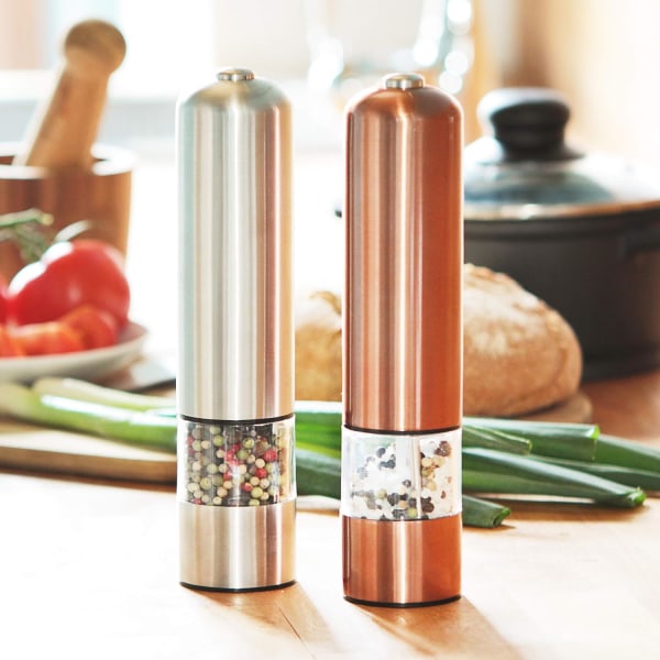 Electric pepper grinder large stainless steel salt grinder battery-operated spice grinder ceramic grinder, bronze