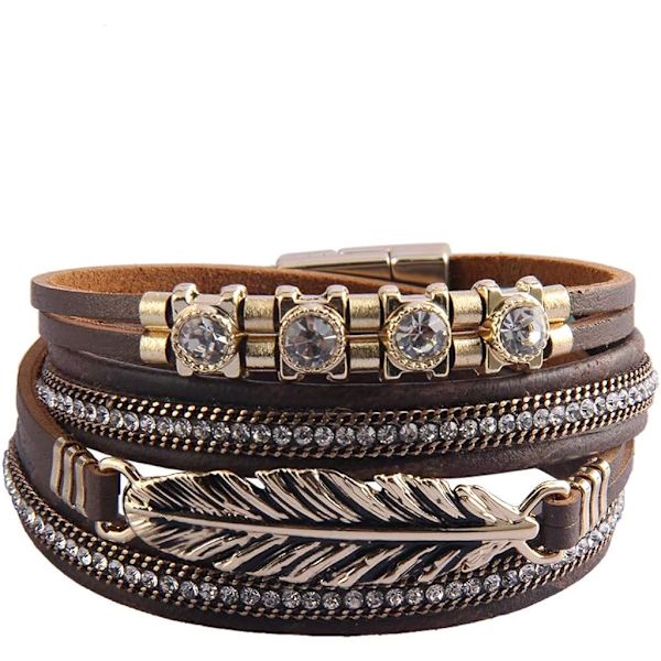 Heyone Dame Læder Manchet Armbånd Fjer Multi Strand Armbånd Wrap Armbånd Turkis Boho Armring Flettet Læder