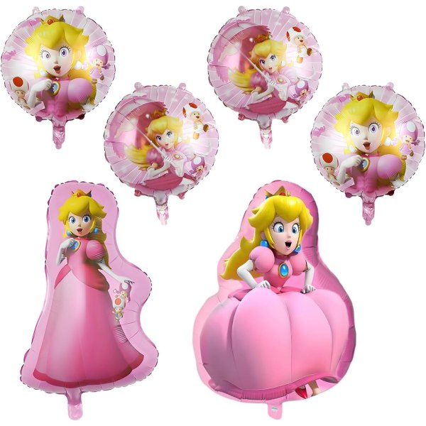 Peach Princess folieballonger, Mario Peach Princess bursdagsfest ballongdekorasjoner