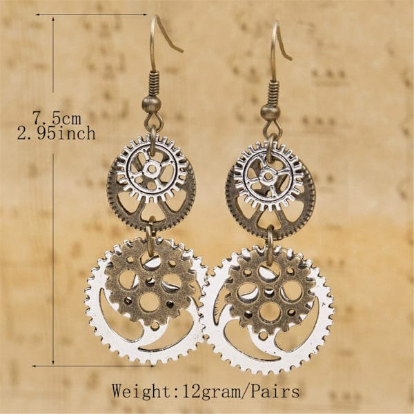 Heyone Steampunk Vintage Urværk Øreringe Unikke Håndlavede Retro Ur Gear Øreringe Antique Mix-tone Drop Øreringe til Kvinder Mænd