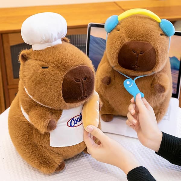 Söpö Kapybara-pehmolelu kokinhatulla ja patongilla, Kapybara-pehmoeläin lapsille, ruskea kokki-Kapybara Chef Capybara 32 cm